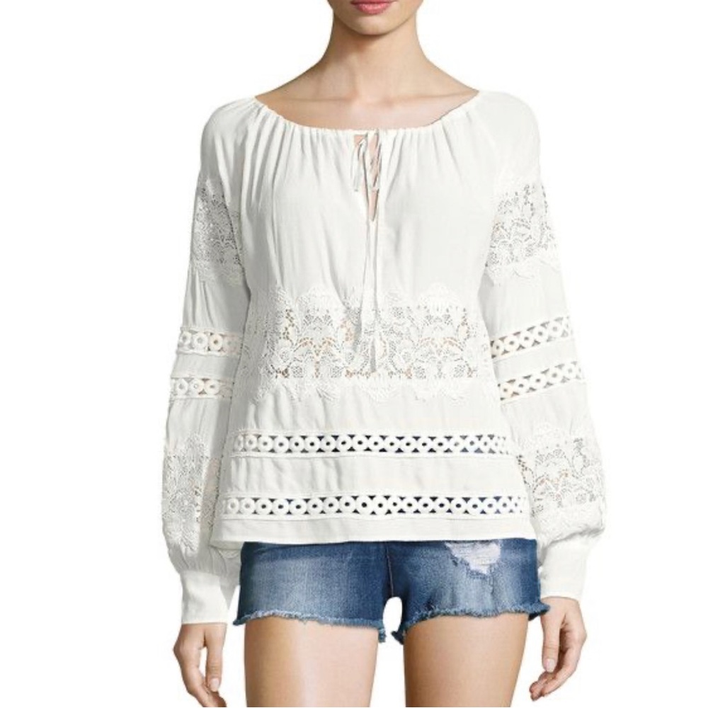 For Love and Lemons Boho Crochet Blouse Size M Embroidered Fabric